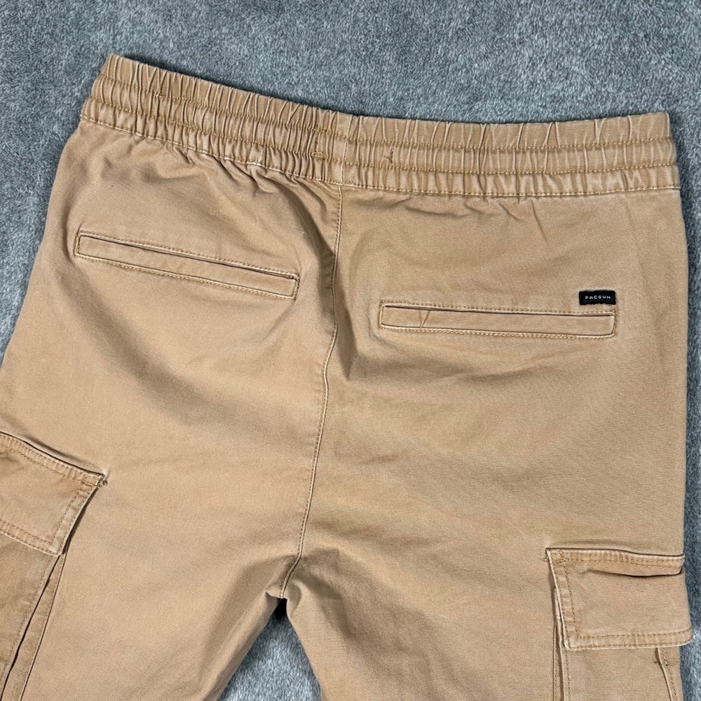 PacSun Mens Slim Fit Cargo Pants Tan Light Khaki Drawstring Elastic Waist Small - Picture 6 of 13